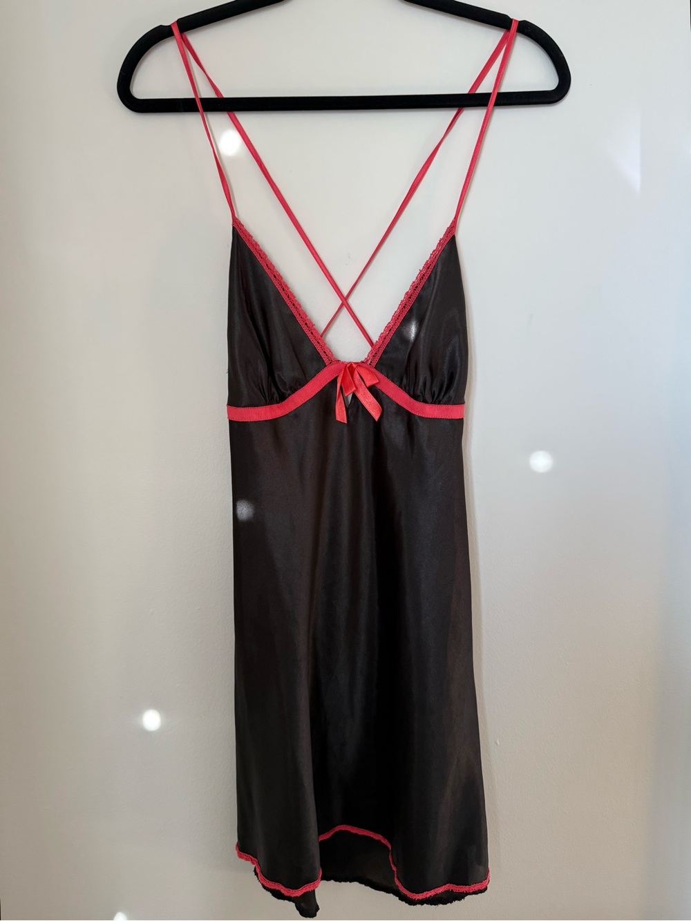 La Vie en Rose Black Pink Satin Slip Dress Y2K Coquette Lingerie XS